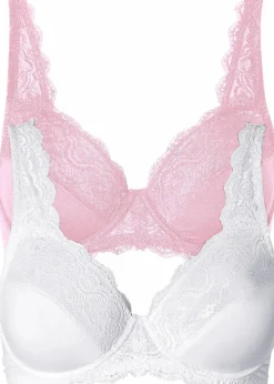 bonprix Große Cups D-H|Nachhaltigere Materialien^Bügel-BH mit zarter Spitze (2er Pack) rosa + weiss