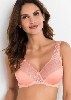 bonprix Große Cups D-H|Nachhaltigere Materialien^Bügel-BH mit zarter Spitze (2er Pack) lachsrosa + oliv
