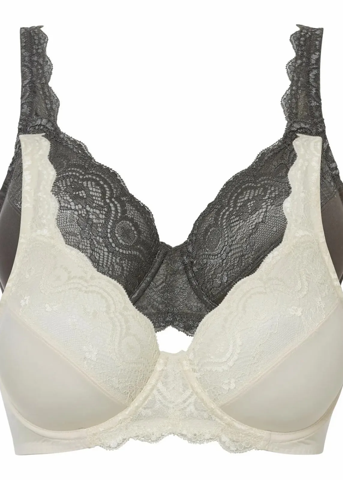 bonprix Große Cups D-H|Nachhaltigere Materialien^Bügel-BH mit zarter Spitze (2er Pack) naturbeige+anthrazit
