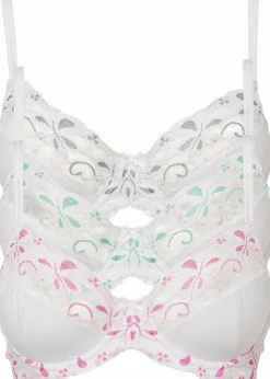 bonprix Große Cups D-H|Nachhaltigere Materialien^Bügel-BH mit zarter Spitze (3er Pack) weiß/pink + weiß/grau + weiß/tuerkis
