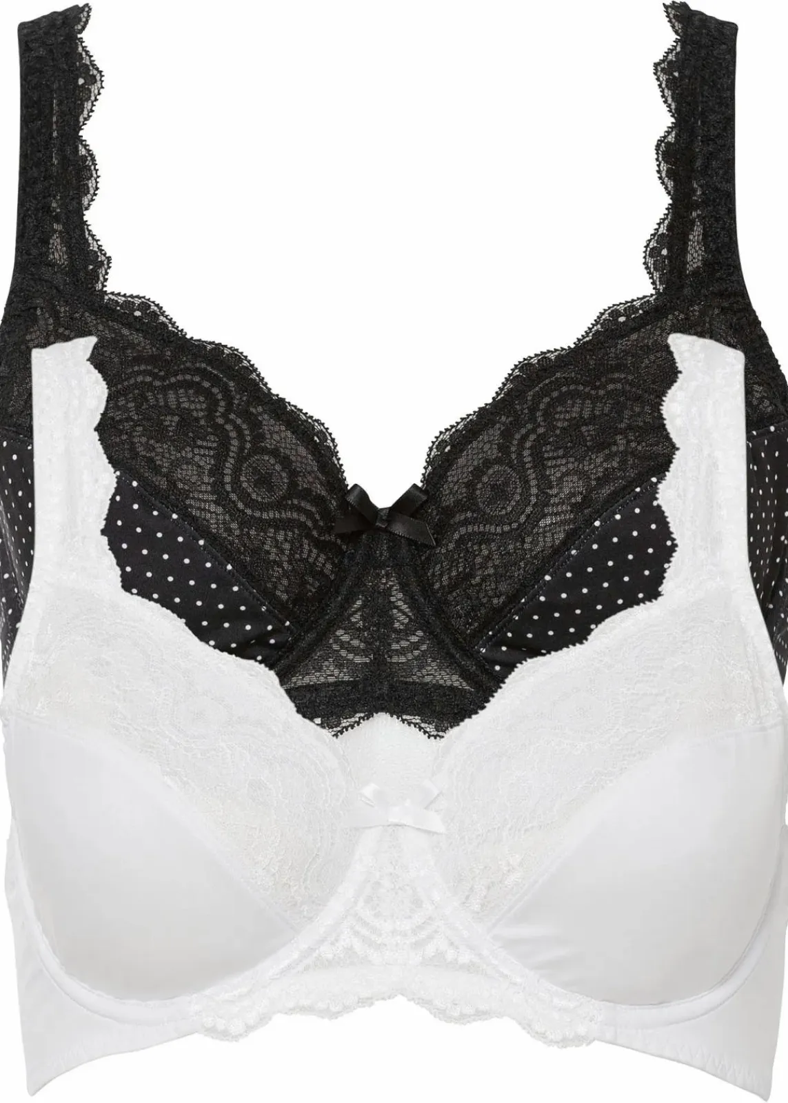 bonprix Große Cups D-H|Nachhaltigere Materialien^Bügel-BH mit zarter Spitze (2er Pack) schwarz gepunktet+wollweiß