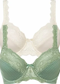 bonprix Große Cups D-H|Nachhaltigere Materialien^Bügel-BH mit zarter Spitze (2er Pack) piniengrün gepunktet+champagner