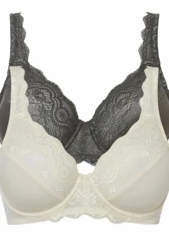 bonprix Große Cups D-H|Nachhaltigere Materialien^Bügel-BH mit zarter Spitze (2er Pack) naturbeige+anthrazit
