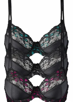 bonprix Große Cups D-H|Nachhaltigere Materialien^Bügel-BH mit zarter Spitze (3er Pack) sz/pink + sz/grau + sz/türkis
