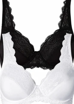 bonprix Große Cups D-H|Nachhaltigere Materialien^Bügel-BH mit zarter Spitze (2er Pack) weiß + schwarz