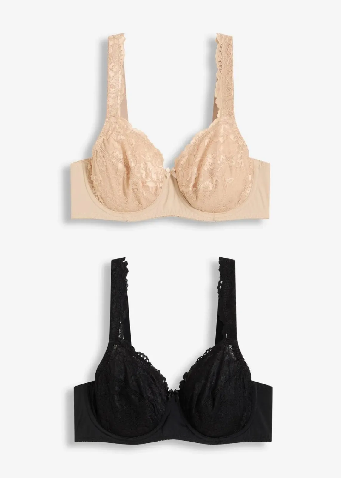 bonprix Wäsche·Dessous|Wäsche·Große Cups D-H^Bügel-BH mit zarter Spitze (2er Pack) kreidebeige/schwarz