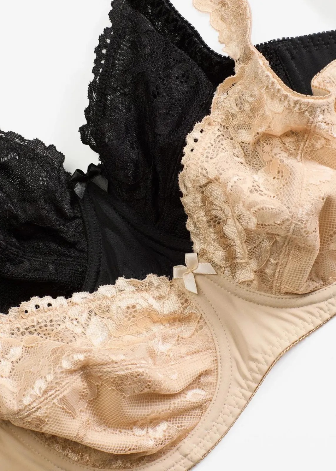 bonprix Wäsche·Dessous|Wäsche·Große Cups D-H^Bügel-BH mit zarter Spitze (2er Pack) kreidebeige/schwarz