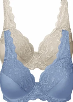 bonprix Große Cups D-H|Nachhaltigere Materialien^Bügel-BH mit zarter Spitze (2er Pack) mattblau + sandbeige
