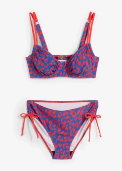 bonprix Nachhaltigere Materialien|Bademode·Bikinis^Bügel-Bikini mit Bindebändern (2-tlg.Set) blau/lrot leo bedruckt