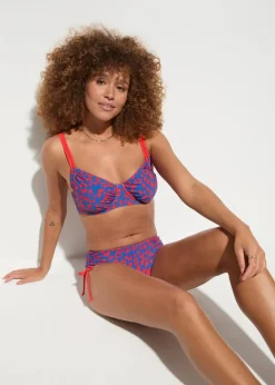 bonprix Nachhaltigere Materialien|Bademode·Bikinis^Bügel-Bikini mit Bindebändern (2-tlg.Set) blau/lrot leo bedruckt