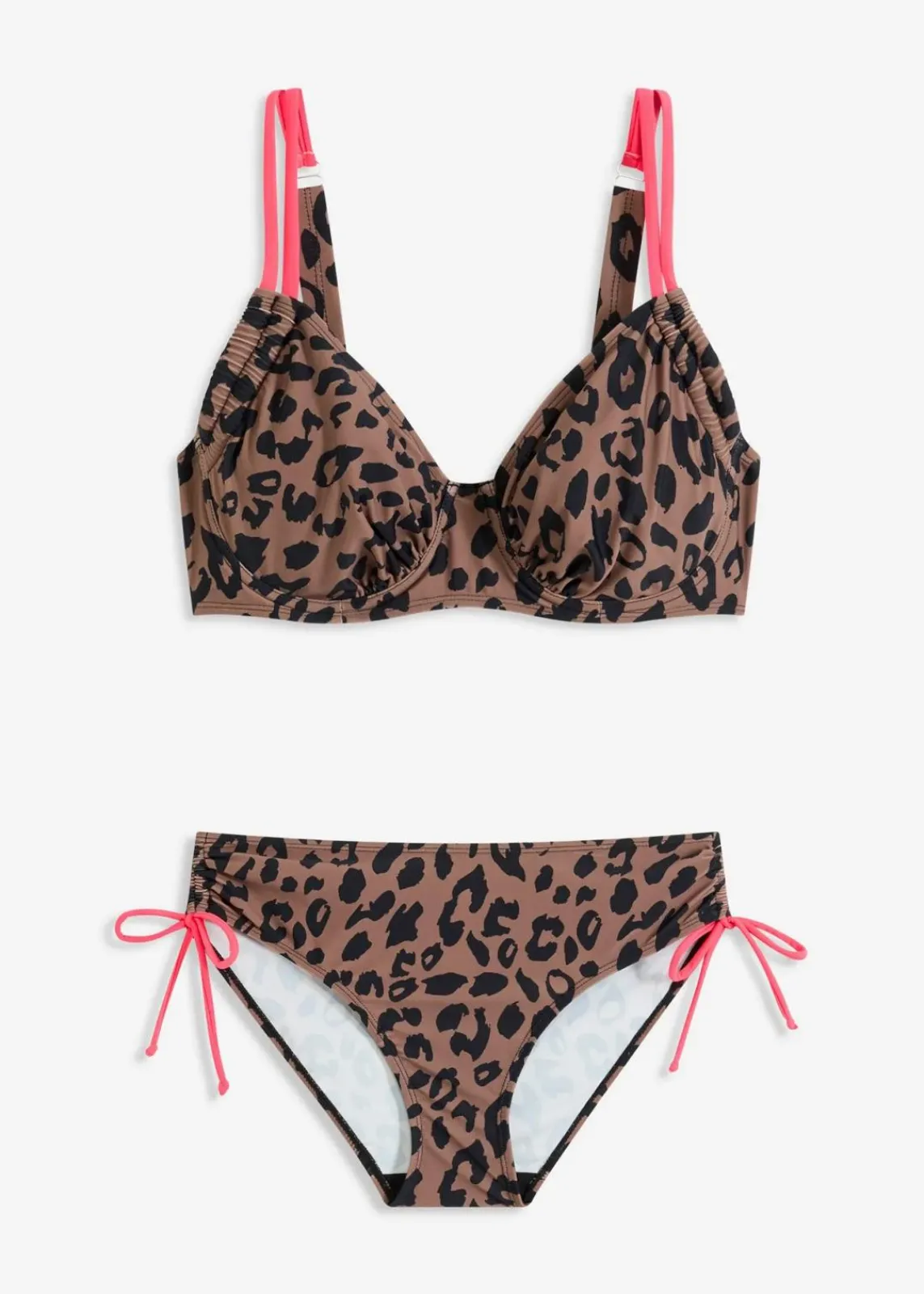 bonprix Große Cups D-F|Nachhaltigere Materialien^Bügel-Bikini mit Bindebändern (2-tlg.Set) beige/schwarz leo bedruckt