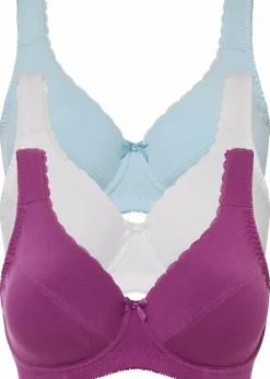 bonprix Wäsche·Basics|Wäsche·Baumwollunterwäsche^BH mit Bügel mit Bio Baumwolle (3er Pack) veilchenlila + nebelblau + weiß