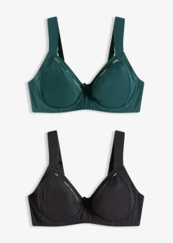 bonprix Große Cups D-H|Bhs^BH mit Bügel mit Bio-Baumwolle (2er Pack) tiefgrün + schwarz