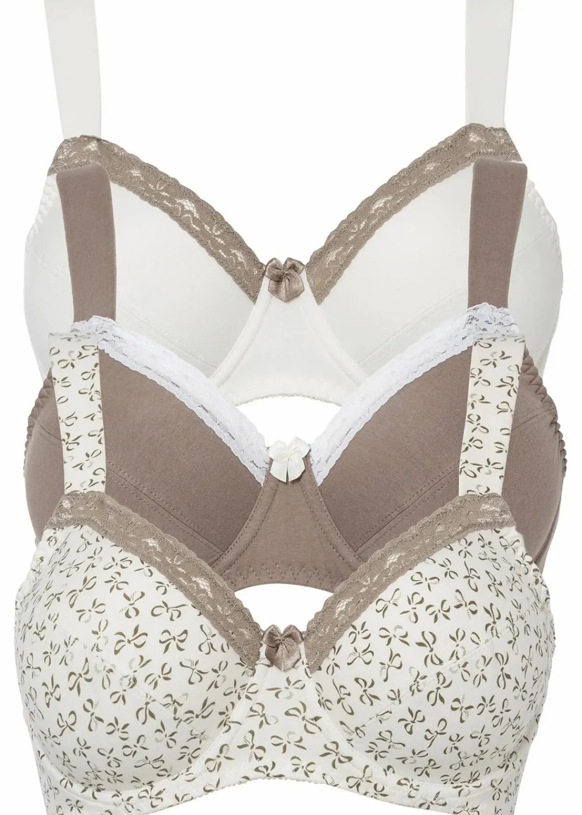 bonprix Große Cups D-H|Bhs^BH mit Bügel mit femininem Druck (3er Pack) creme bedruckt + taupe + creme
