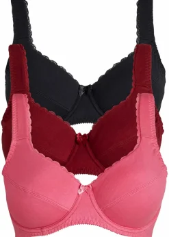 bonprix Große Cups D-H|Bhs^BH mit Bügel mit weicher Bio-Baumwolle (3er Pack) schwarz + rhododendronrot + flamingopink