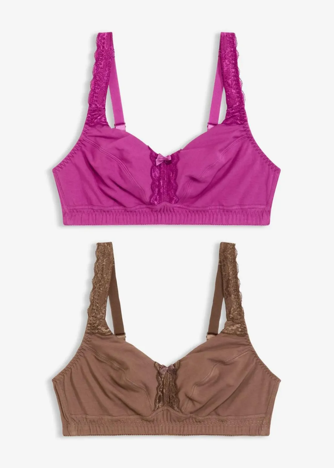 bonprix Bhs|Baumwollunterwäsche^BH ohne Bügel (2er Pack) dunkelfuchsia+lehmbraun
