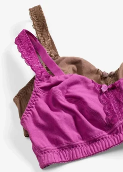bonprix Bhs|Baumwollunterwäsche^BH ohne Bügel (2er Pack) dunkelfuchsia+lehmbraun