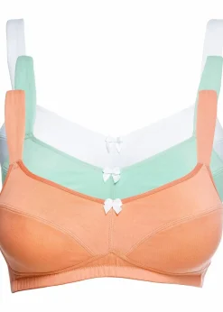 bonprix Große Cups D-H|Bhs^BH ohne Bügel mit Baumwolle (3er Pack) mint + pfirsich + weiß