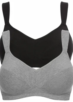 bonprix Große Cups D-H|Nachhaltigere Materialien^BH ohne Bügel mit Bio-Baumwolle (2er Pack) schwarz + hellgrau meliert