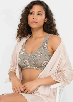 bonprix Wäsche·Baumwollunterwäsche|Wäsche·Große Cups D-H^BH ohne Bügel mit Bio-Baumwolle (3er Pack) taupe paisley + cremeapricot + mint