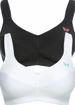 bonprix Wäsche·Basics|Wäsche·Baumwollunterwäsche^BH ohne Bügel mit Bio-Baumwolle (2er Pack) weiß + schwarz