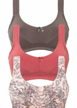 bonprix Große Cups D-H|Nachhaltigere Materialien^BH ohne Bügel mit Bio-Baumwolle (3er Pack) pfirsich paisley + rhabarber + mittelbraun