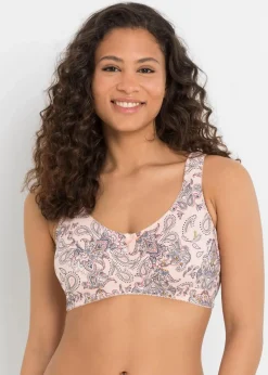 bonprix Große Cups D-H|Nachhaltigere Materialien^BH ohne Bügel mit Bio-Baumwolle (3er Pack) pfirsich paisley + rhabarber + mittelbraun