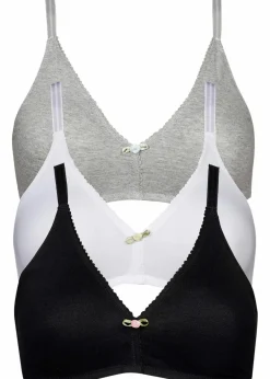 bonprix Wäsche·Baumwollunterwäsche|Nachhaltigere Materialien^BH ohne Bügel mit Bio-Baumwolle (3er Pack) schwarz + weiß + graumelange