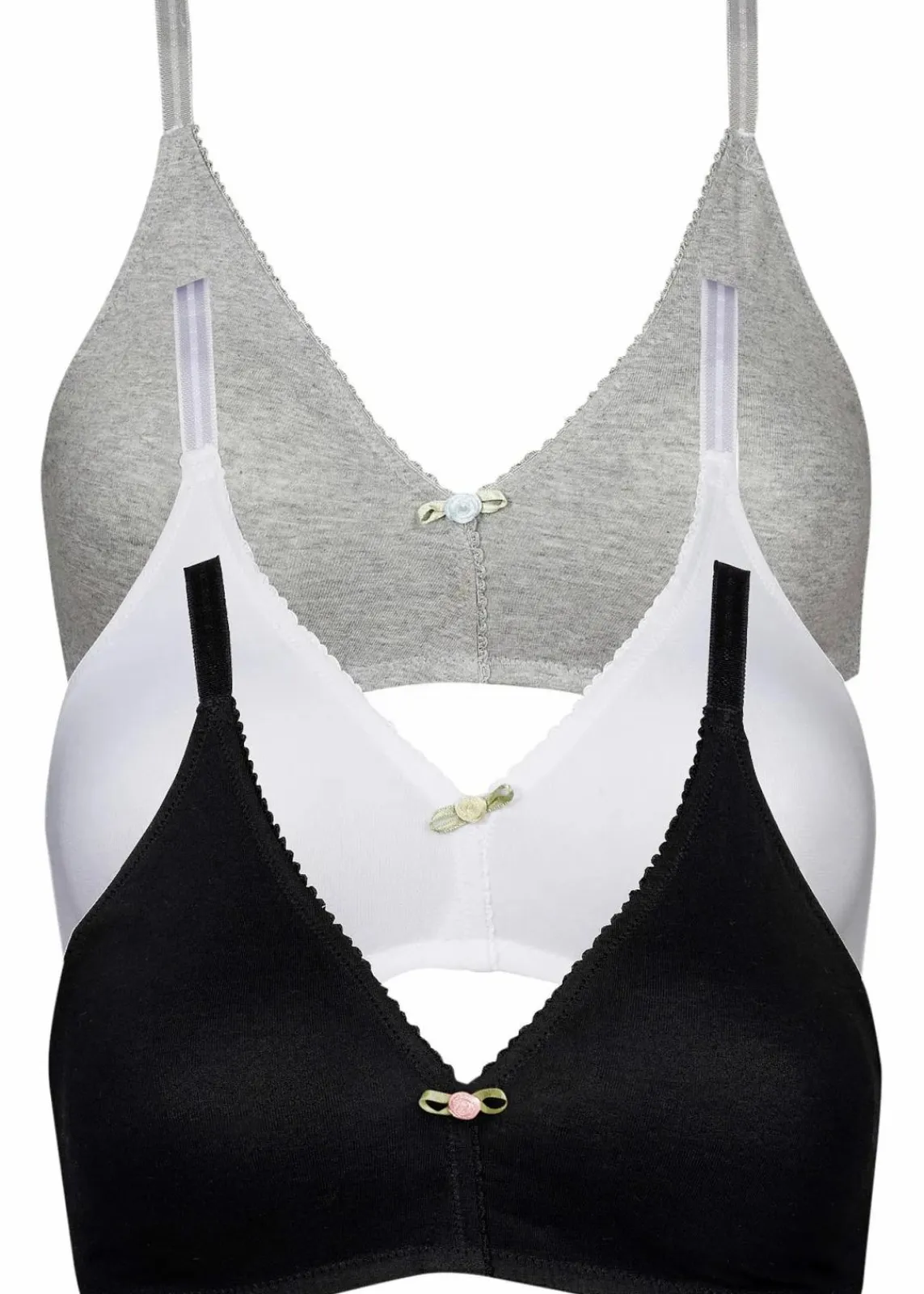 bonprix Wäsche·Baumwollunterwäsche|Nachhaltigere Materialien^BH ohne Bügel mit Bio-Baumwolle (3er Pack) schwarz + weiß + graumelange