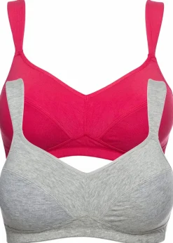 bonprix Große Cups D-H|Nachhaltigere Materialien^BH ohne Bügel mit Bio-Baumwolle (2er Pack) hibiskuspink + hellgrau meliert