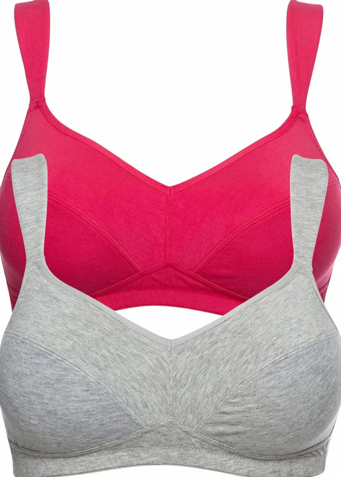 bonprix Große Cups D-H|Nachhaltigere Materialien^BH ohne Bügel mit Bio-Baumwolle (2er Pack) hibiskuspink + hellgrau meliert
