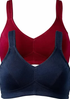 bonprix Große Cups D-H|Nachhaltigere Materialien^BH ohne Bügel mit Bio-Baumwolle (2er Pack) dunkelblau+kaminrot