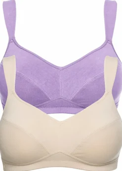 bonprix Große Cups D-H|Nachhaltigere Materialien^BH ohne Bügel mit Bio-Baumwolle (2er Pack) flieder + sandbeige