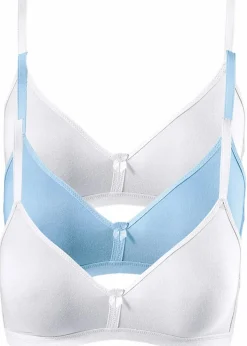 bonprix Baumwollunterwäsche|Nachhaltigere Materialien^BH ohne Bügel mit Bio-Baumwolle (3er Pack) weiß+hellblau