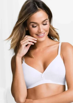 bonprix Baumwollunterwäsche|Nachhaltigere Materialien^BH ohne Bügel mit Bio-Baumwolle (3er Pack) weiß+hellblau