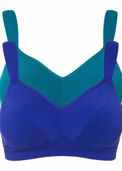bonprix Große Cups D-H|Nachhaltigere Materialien^BH ohne Bügel mit Bio-Baumwolle (2er Pack) saphirblau + kobalttürkis