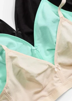 bonprix Baumwollunterwäsche|Nachhaltigere Materialien^BH ohne Bügel mit Bio-Baumwolle (3er Pack) sandbeige + schwarz + mentholblau