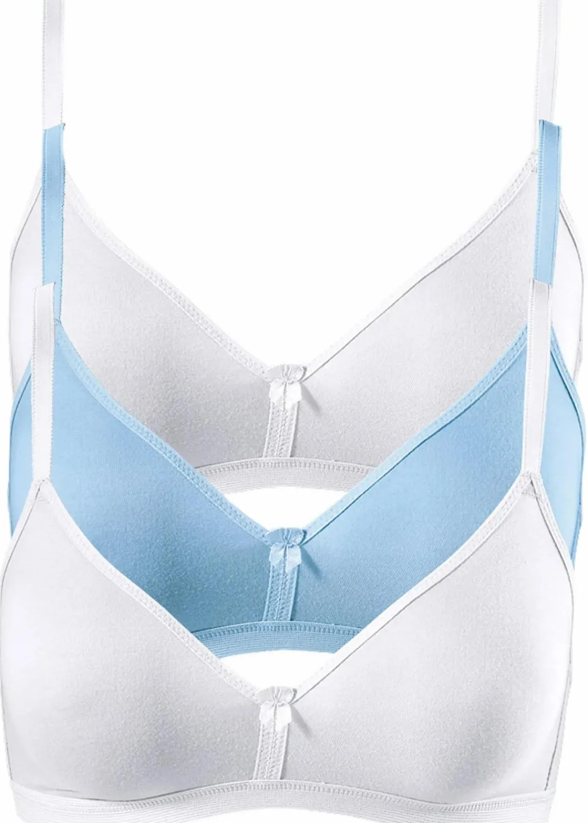 bonprix Wäsche·Basics|Wäsche·Bhs^BH ohne Bügel mit Bio-Baumwolle (3er Pack) weiß+hellblau