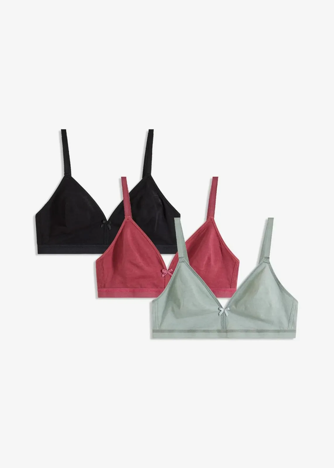 bonprix Baumwollunterwäsche|Nachhaltigere Materialien^BH ohne Bügel mit Bio-Baumwolle (3er Pack) schwarz + graugrün + waldbeere