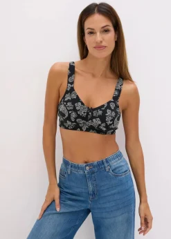 bonprix Wäsche·Baumwollunterwäsche|Wäsche·Große Cups D-H^BH ohne Bügel mit Bio-Baumwolle (3er Pack) schwarz paisley+wollweiß+schwarz
