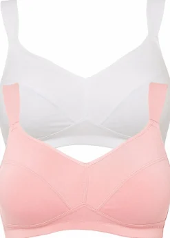 bonprix Große Cups D-H|Nachhaltigere Materialien^BH ohne Bügel mit Bio-Baumwolle (2er Pack) weiß+ rosa