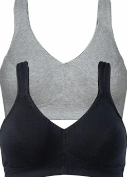 bonprix Große Cups D-H|Nachhaltigere Materialien^BH ohne Bügel mit Bio-Baumwolle (2er Pack) graumelange+schwarz