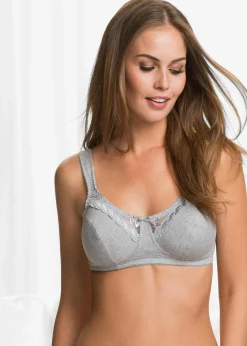 bonprix Große Cups D-H|Nachhaltigere Materialien^BH ohne Bügel mit Bio-Baumwolle (2er Pack) graumelange + mattblau
