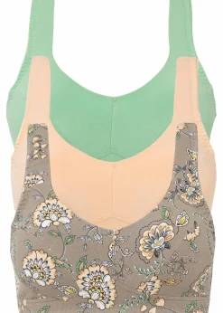 bonprix Große Cups D-H|Nachhaltigere Materialien^BH ohne Bügel mit Bio-Baumwolle (3er Pack) taupe paisley + cremeapricot + mint