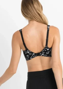 bonprix Große Cups D-H|Nachhaltigere Materialien^BH ohne Bügel mit weicher Bio-Baumwolle (2er Pack) schwarz + weiß geblümt