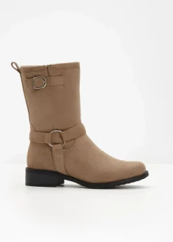 bonprix Gefütterte Winterschuhe|Boots^Biker Boot khakibraun
