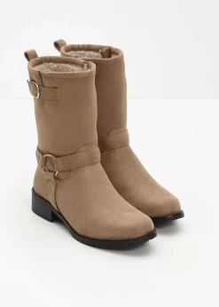bonprix Gefütterte Winterschuhe|Boots^Biker Boot khakibraun