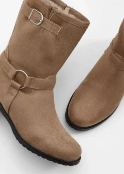 bonprix Gefütterte Winterschuhe|Boots^Biker Boot khakibraun