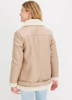 bonprix Jacken & Mäntel^Biker-Jacke aus Lammfellimitat naturstein/creme