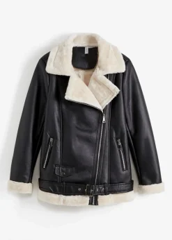 bonprix Jacken & Mäntel^Biker-Jacke aus Lammfellimitat schwarz